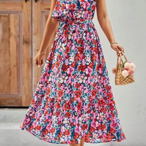 Ruffled Tied Printed One Shoulder Dress