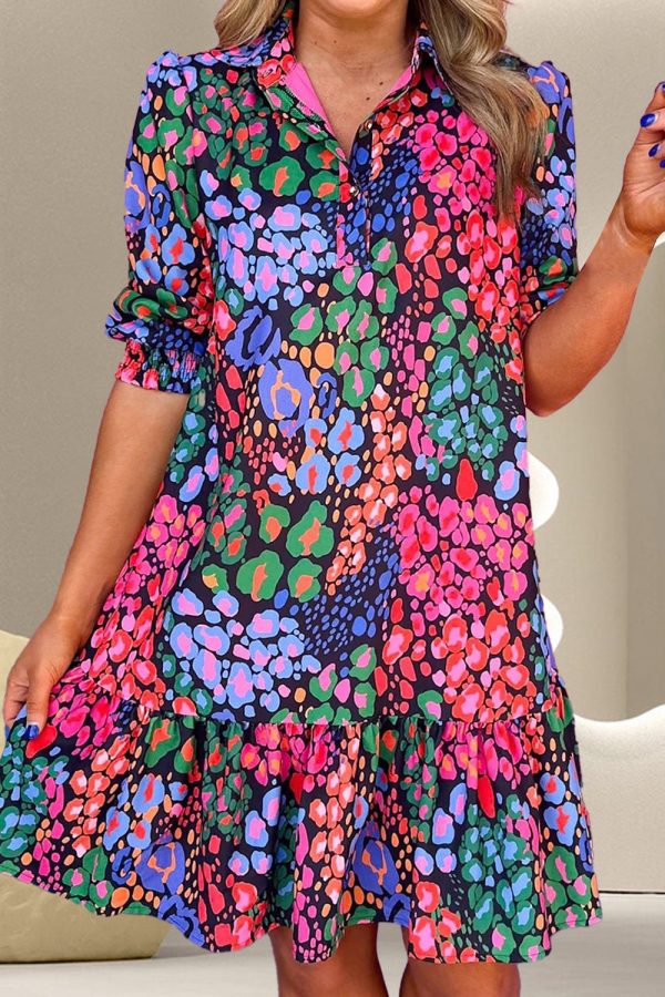 Printed Collared Neck Half Sleeve Dress
